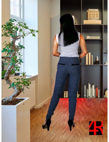 Blue color office pant with two pockets and dark blue band 