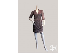 V neck Stretch Lace knee length dress with ¾ length sleeve 