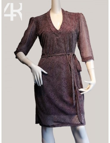 V neck Stretch Lace knee length dress with ¾ length sleeve 