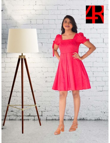 Dobby linen Box pleated knee length A-line dress