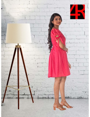 Dobby linen Box pleated knee length A-line dress