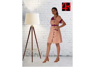 Linen knee length dress with buttons and belt 