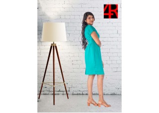 Dobby Linen knee length shift dress with boat neck neckline