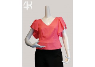 V neck Linen Short Top with Cape Sleeve 