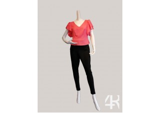 V neck Linen Short Top with Cape Sleeve 