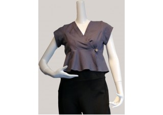 Linen Crossover Top with Kimono Cap Sleeve 