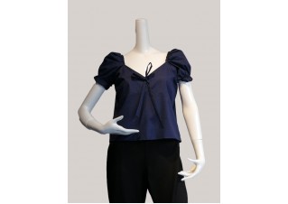 V neck blue color top with puff sleeve 