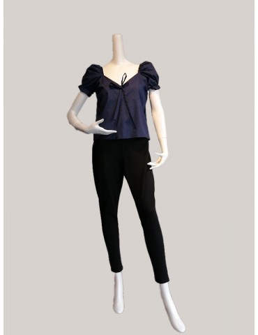 V neck blue color top with puff sleeve 