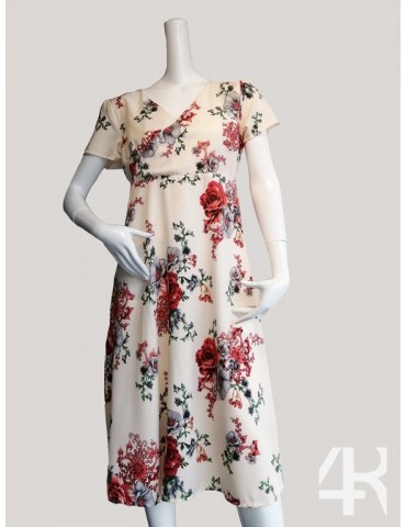 Floral printed cross over below the knee casual dress