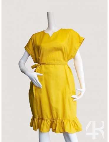 Dobby linen plain simple knee length dress